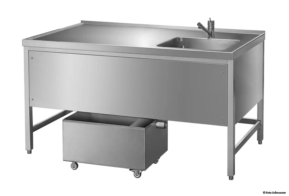 Laboratóriumi rendszerasztal rozsdamentes acél medencével